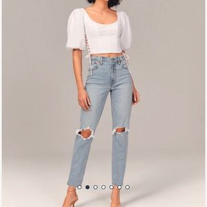 Abercrombie & Fitch High Rise Mom Jean - Light Destroy